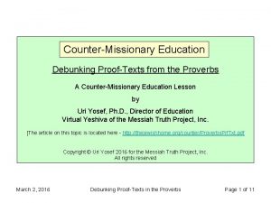 CounterMissionary Education Debunking ProofTexts from the Proverbs A