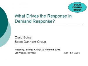 BOICE DUNHAM GROUP What Drives the Response in