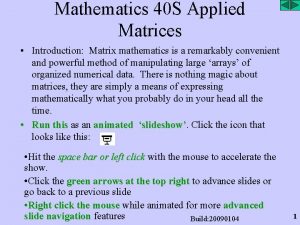 Mathematics 40 S Applied Matrices Introduction Matrix mathematics