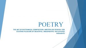 POETRY THE ART OF RHYTHMICAL COMPOSTION WRITTEN OR