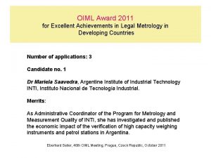 OIML Award 2011 for Excellent Achievements in Legal