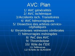AVC Plan 1 AVC gnralits 2 AVC ischmique