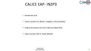 CALICE EAP IN 2 P 3 Introduction JCB