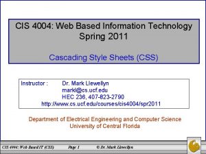 CIS 4004 Web Based Information Technology Spring 2011