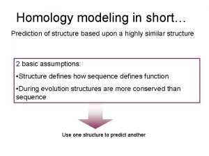 Homology modeling in short Prediction of structure based