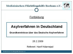 Medizinischen Flchtlingshilfe Bochum e V Fortbildung Asylverfahren in