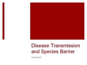 Disease Transmission and Species Barrier Anne Busch Transmission
