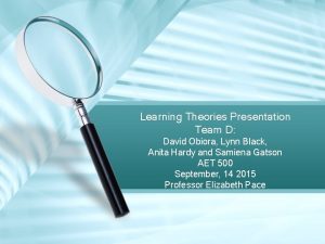 Learning Theories Presentation Team D David Obiora Lynn