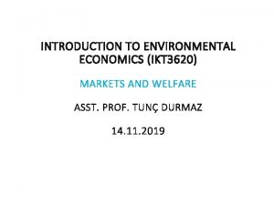 INTRODUCTION TO ENVIRONMENTAL ECONOMICS IKT 3620 MARKETS AND