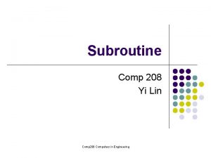 Subroutine Comp 208 Yi Lin Comp 208 Computers