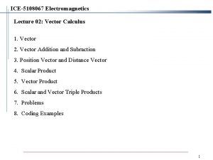 ICE5108067 Electromagnetics Lecture 02 Vector Calculus 1 Vector