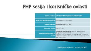 PHP sesija i korisnike ovlasti Obrazovni sektor GRAFIKA