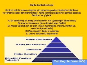 Kalite kontrol sistemi Kontrol belli bir amaca ulamak Kalite kontrol sistemi Kontrol belli bir amaca ulamak