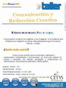 Inicia 8 mayo 2007 Comunicacin y Redaccin Creativa
