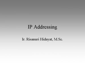 IP Addressing Ir Risanuri Hidayat M Sc Host