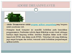 ADOBE DREAMWEAVER Adobe Dreamweaver adalah program aplikasi pengembangyang