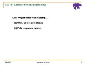 CIS 764 Database Systems Engineering L 11 Object