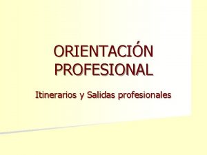 ORIENTACIN PROFESIONAL Itinerarios y Salidas profesionales PROMOCIN Y