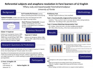 Referential subjects and anaphora resolution in Farsi learners