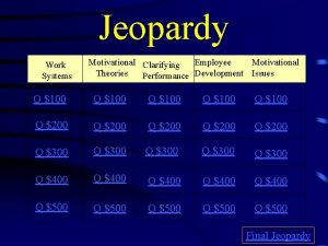 Jeopardy Work Systems Motivational Clarifying Employee Motivational Theories