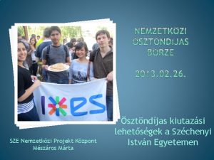 SZE Nemzetkzi Projekt Kzpont Mszros Mrta sztndjas kiutazsi