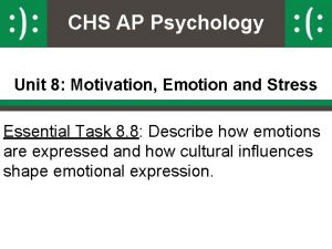 CHS AP Psychology Unit 8 Motivation Emotion and