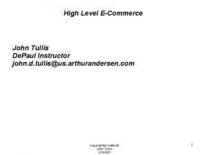 High Level ECommerce John Tullis De Paul Instructor