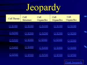 Jeopardy Cell Theory Cell Structure Cell Organelles Q