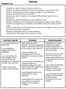 Outcomes Students can Students are able to explain