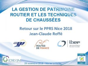 LA GESTION DE PATRIMOINE ROUTIER ET LES TECHNIQUES