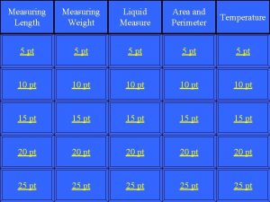 Measuring Length Measuring Weight Liquid Measure Area and