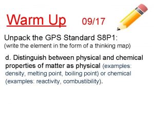 Warm Up 0917 Unpack the GPS Standard S