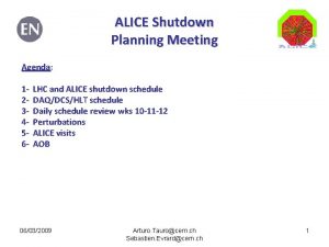 ALICE Shutdown Planning Meeting Agenda 123456 LHC and