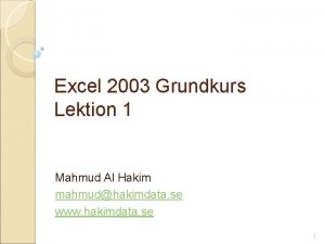 Excel 2003 Grundkurs Lektion 1 Mahmud Al Hakim