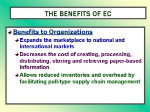 THE BENEFITS OF EC Benefits to Organizations Expands