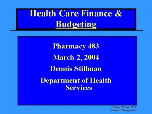 Health Care Finance Budgeting Pharmacy 483 March 2