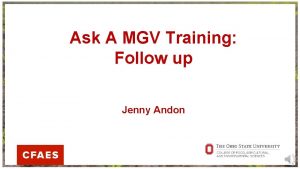 Ask A MGV Training Follow up Jenny Andon