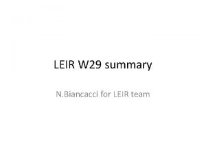 LEIR W 29 summary N Biancacci for LEIR