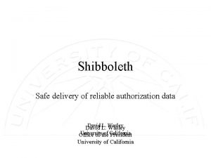 Shibboleth Safe delivery of reliable authorization data David