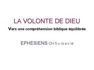 LA VOLONTE DE DIEU vers une comprhension biblique