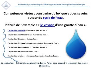 Formation premier degr Dveloppement et appropriation du lexique