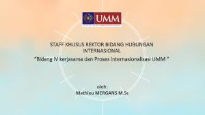 STAFF KHUSUS REKTOR BIDANG HUBUNGAN INTERNASIONAL Bidang IV