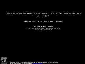 Chlamydia trachomatis Relies on Autonomous Phospholipid Synthesis for