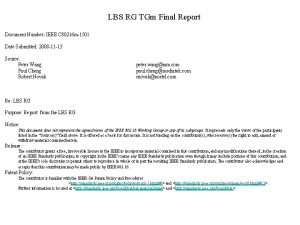 LBS RG TGm Final Report Document Number IEEE