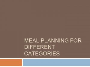 MEAL PLANNING FOR DIFFERENT CATEGORIES Meal Planning Definition