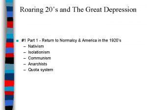 Roaring 20s and The Great Depression 1 Part