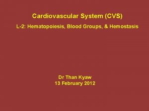 Cardiovascular System CVS L2 Hematopoiesis Blood Groups Hemostasis