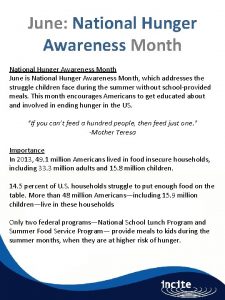 June National Hunger Awareness Month June is National