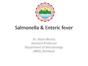 Salmonella Enteric fever Dr Mohit Bhatia Assistant Professor