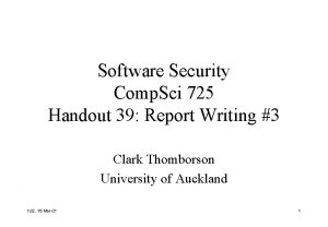 Software Security Comp Sci 725 Handout 39 Report